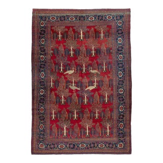 Early 20th Century Zabihi Collection Persian Animal Crane Tabriz Willow Carpet - 12'2" x 17'10" For Sale
