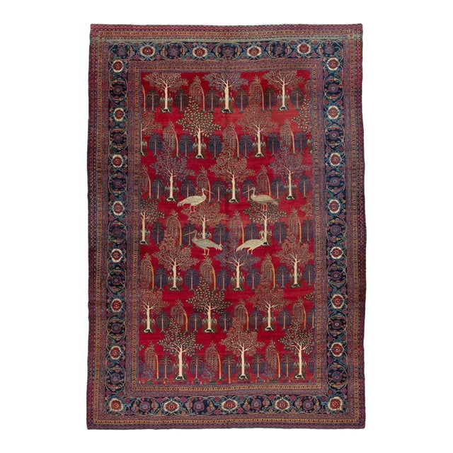Early 20th Century Zabihi Collection Persian Animal Crane Tabriz Willow Carpet - 12'2" x 17'10" For Sale