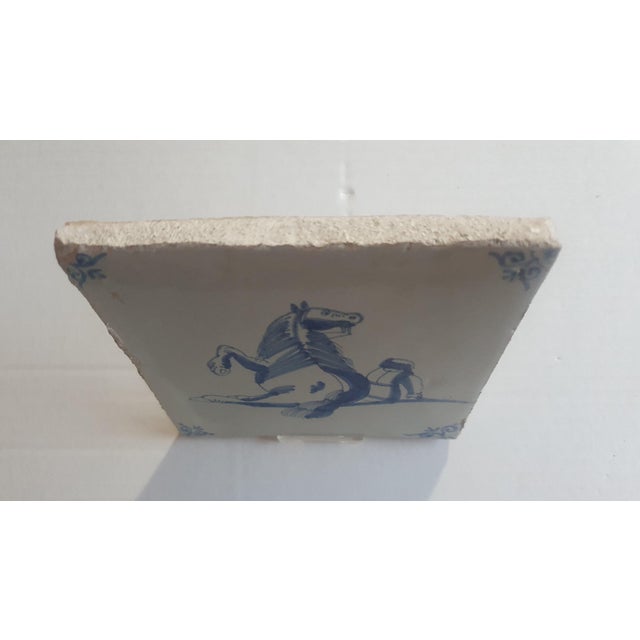 Dutch Man Under Falling Horse Tile from Delft, 1620s For Sale - Image 6 of 9