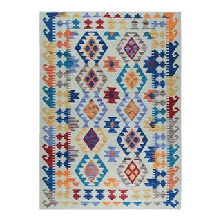 5x8 Multicolor Flat Weave Wool Diamond Constellations Geometric Carpet Rug For Sale