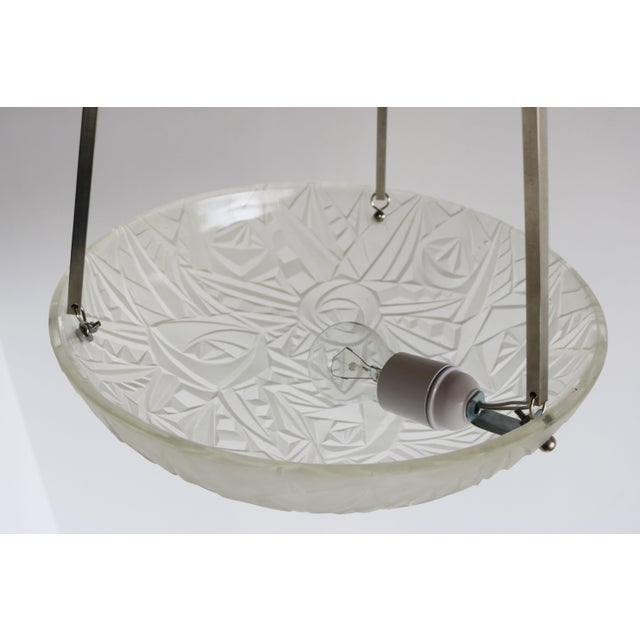 Vintage French Art Deco Geometric Pendant Light by Jean Noverdy, 1930 For Sale - Image 4 of 11