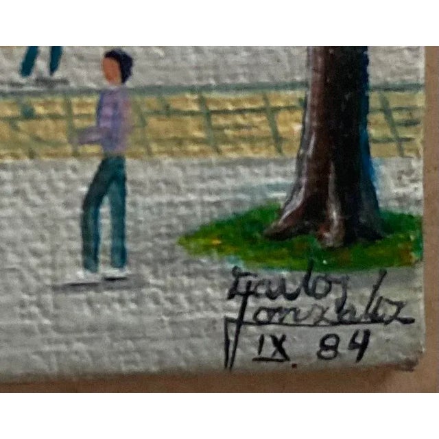 Blue Vintage Miniature Mexican Themed Paintings Signed, Framed - a Pair For Sale - Image 8 of 12