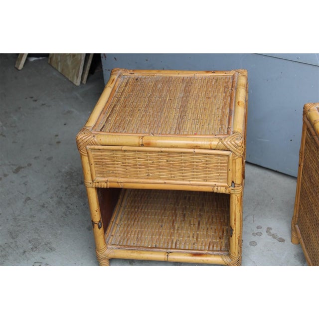 Bamboo Cube Nightstands with Drawers and Shelves, 1960, Set of 2 For Sale - Image 10 of 11