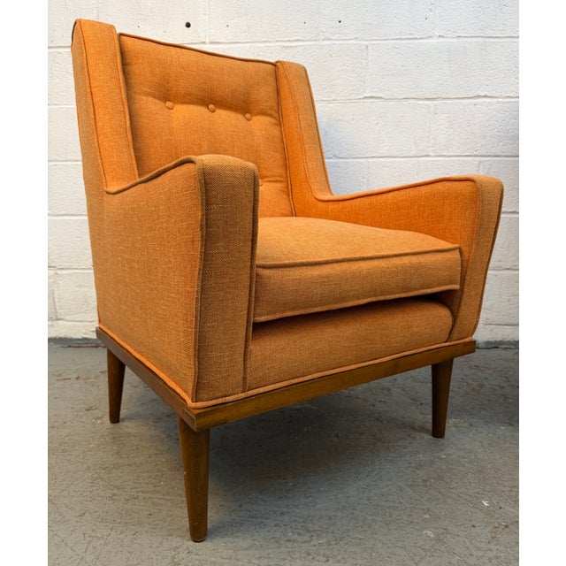 Pair of Vintage Mid-Century Modern Orange Upholstered Armchairs For Sale - Image 11 of 13