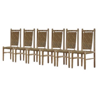 Mid-Century French Naturalist Woven Chairs in Solid Elm by Pierre Chapo, 1960s, Set of 6 For Sale