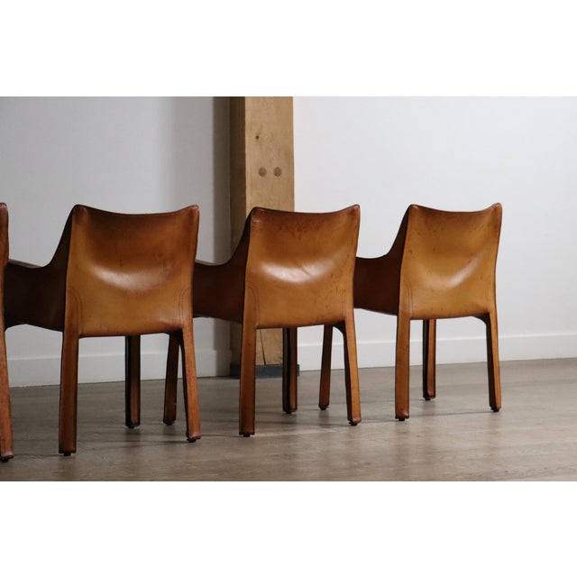 CAB Dining Armchairs with in Cognac Leather by Mario Bellini for Cassina, Italy, 1970s, Set of 6 For Sale - Image 12 of 16