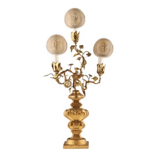 19th Century French Gilt Floral Candelabra Lamp For Sale