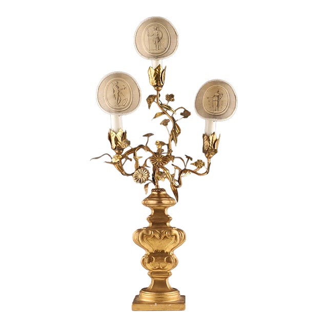 19th Century French Gilt Floral Candelabra Lamp For Sale