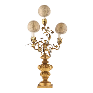 19th Century French Gilt Floral Candelabra Lamp