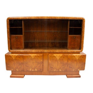 British Art Deco Figured Walnut Wall Cabinet, 1930s For Sale