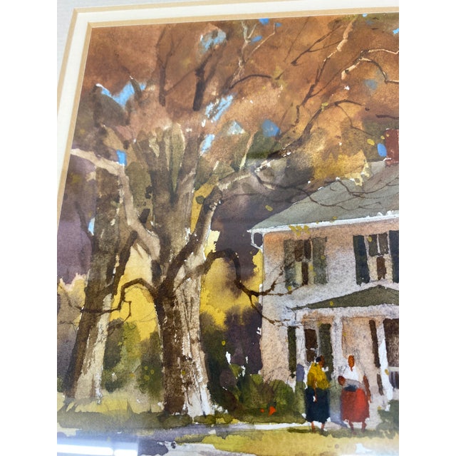 Paint Mid 20th Century Original Watercolor Painting by Lowell Ellsworth Smith – Ohio Farmhouse Scene (Possibly Hudson, Oh) For Sale - Image 7 of 16