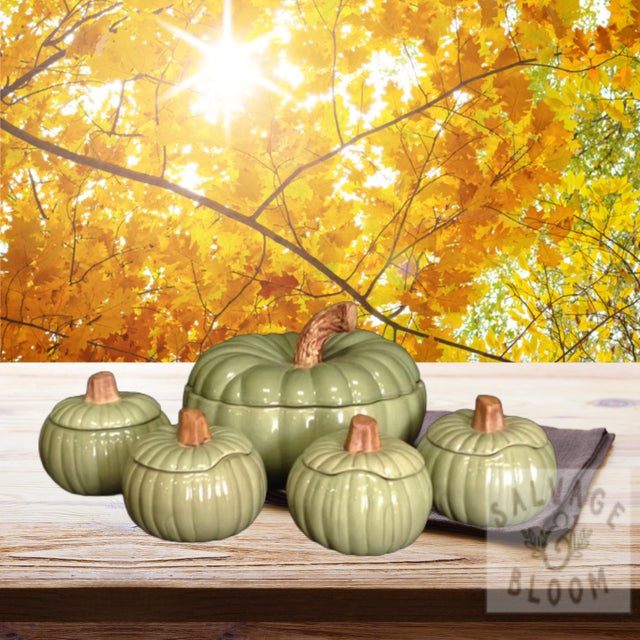 Ceramic Williams-Sonoma Sage Green Pumpkin Soup Tureen & 4 Bowls - Set of 5 For Sale - Image 7 of 7