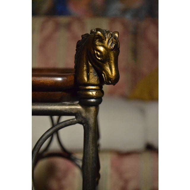 Vintage Maitland Smith Brass Bronze Horse Head Equestrian Wine Rack Leather Tray For Sale - Image 9 of 13