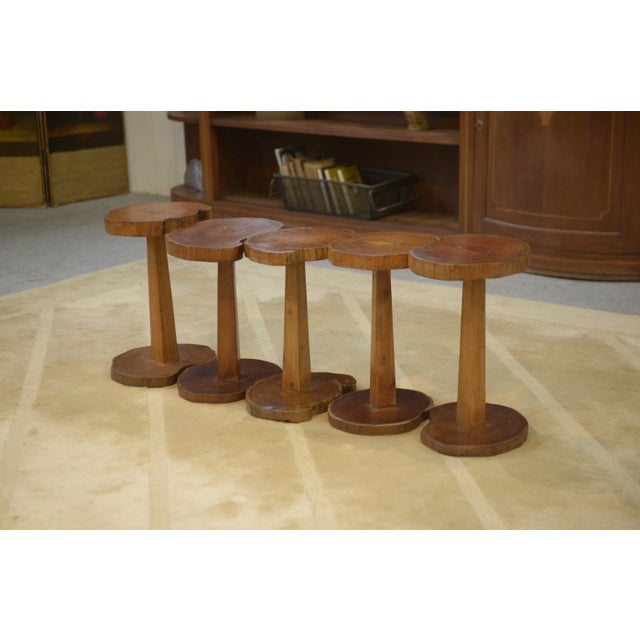 1960s Vintage Brutalist Wooden Side Tables, 1960s, Set of 5 For Sale - Image 5 of 9