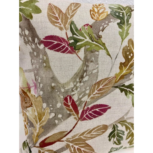 Green 16" Square Pillow Featuring a Scurrying Squirrel and Tree With Fall Colored Foliage Pattern- Made in Uk. For Sale - Image 8 of 12