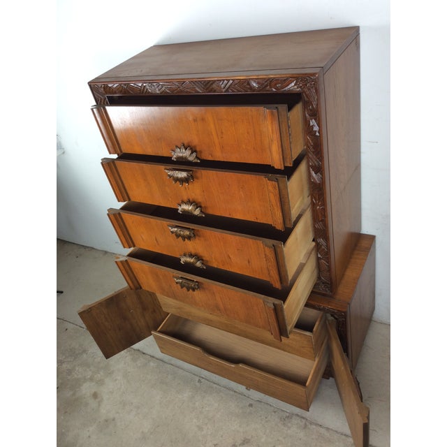 Mid Century Modern Armoire With Five Drawers and Unique Brass Hardware For Sale - Image 14 of 18