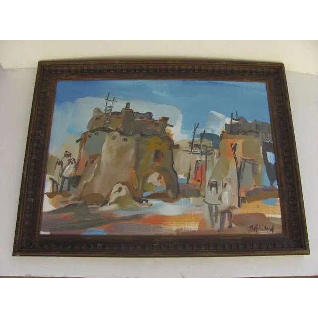 Painting of an Adobe village. Signed lower right. 33 1/2" x 44" 3/4" C 1960 A.519 "1571"