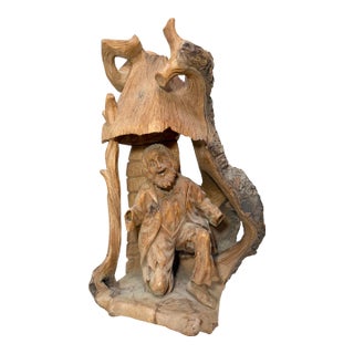 Antique Hand Carved German Tree Trunk Figural Folk Art Sculpture Statue Carving For Sale
