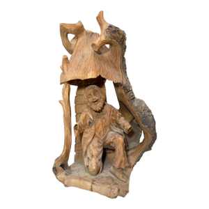 Antique Hand Carved German Tree Trunk Figural Folk Art Sculpture Statue Carving