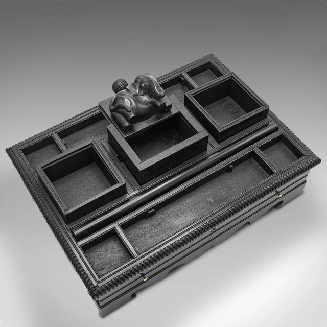 Wood 1850s Victorian Antique Decorative Desk Stand, Indian, Ebony, Colonial Writer's Tidy For Sale - Image 7 of 10