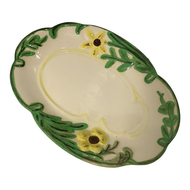 MidCentury Americana Folk Art Ceramic Relish Dish, Signed Sherry