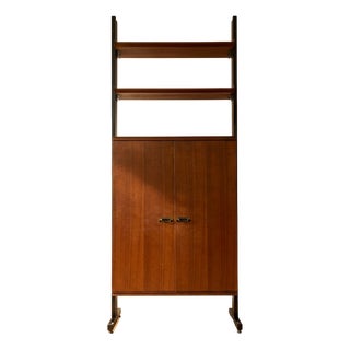 Mid-Century Modern Modular Wall Unit in Veneer and Black Metal Cabinet, Europe, 1960s For Sale