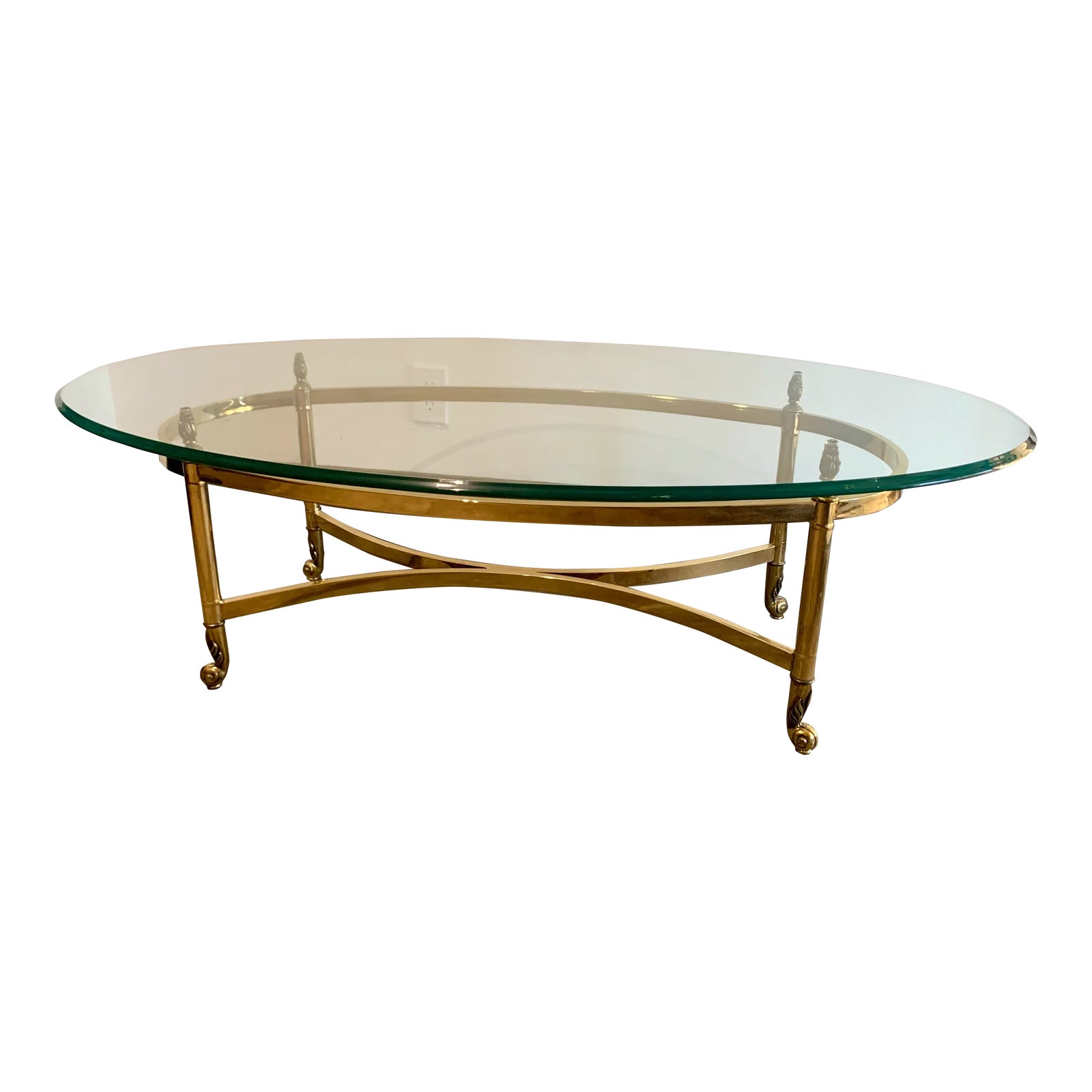 Vintage Brass And Glass Oval Coffee Table