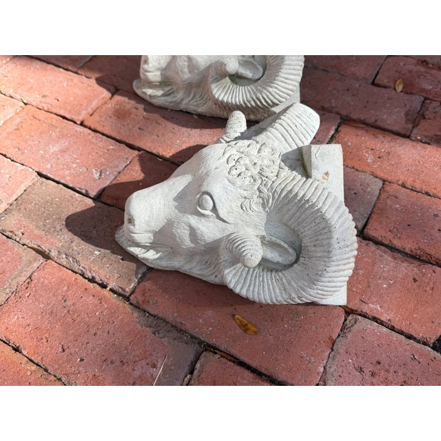 Vintage Cast Stone Rams Head Wall Brackets For Sale - Image 10 of 11