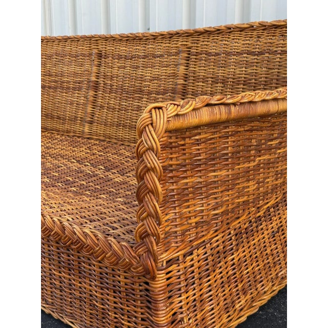 Wood Coastal Vintage Rattan Sofa With Braided Wicker Trim For Sale - Image 7 of 18