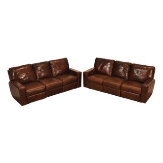 Soft Line Pair of 'Energia' Leather Power Reclining Sofas For Sale