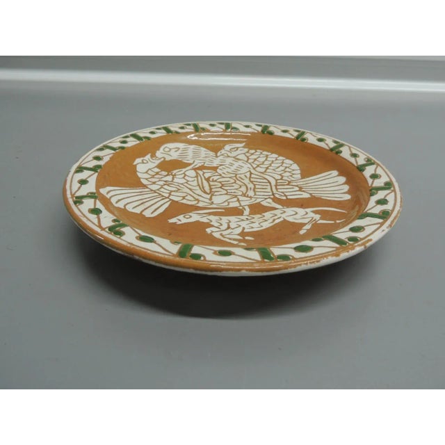 Vintage Greek Decorative Folk Art Plate hanging wire in the back. Hand written note in the back: Size: 9"D x 1.5"Deep