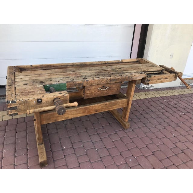 Old carpenter's workbench with drawer and shelf, 1900s It used to be used for planing, production of furniture, windows,...
