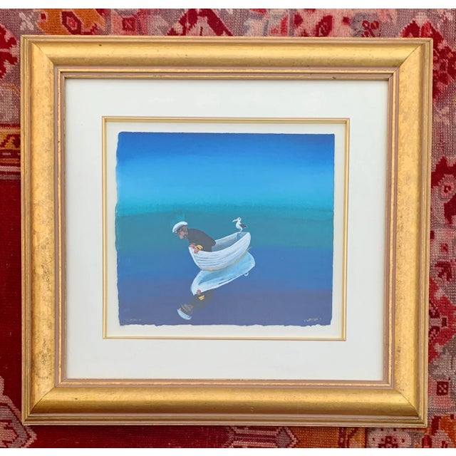 Wood Helen Norton 1997 "The Mirror" Gouache Watercolor in Gold Frame For Sale - Image 7 of 12