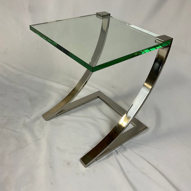 1980s Contemporary Modern Floating Top Side Table With Chrome ZBase