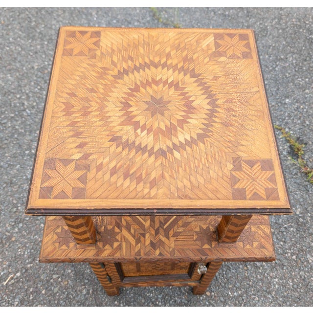 19th or 20th Century American Folk Art Marquetry Etagere Table Stand For Sale - Image 4 of 16