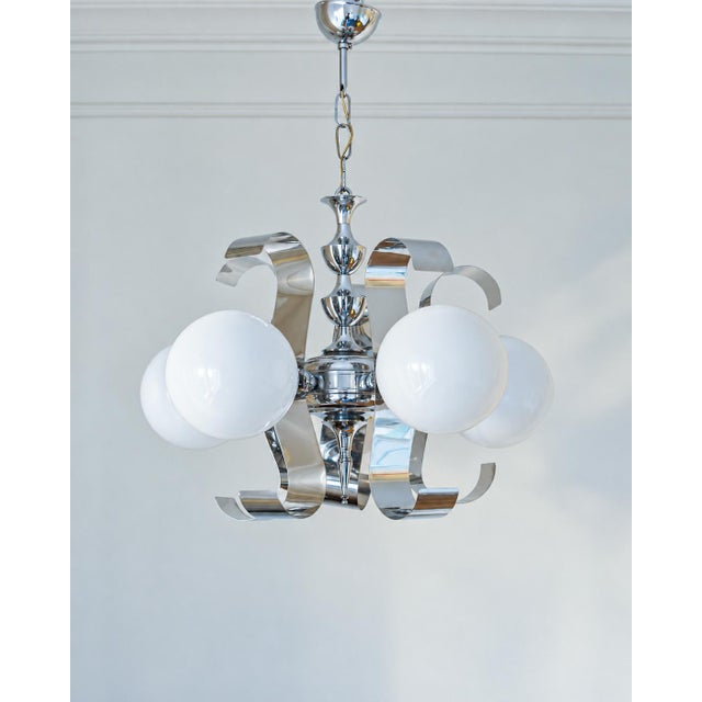 Vintage Space Age Chrome Ribbon Chandelier, 1970s, in Flawless conditions. Designed 1970 to 1979 Up to 250V (Europe/UK...