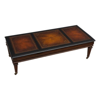 Vintage Three-Panel Leather Top Cocktail Table in Onyx Black & Satin Walnut For Sale