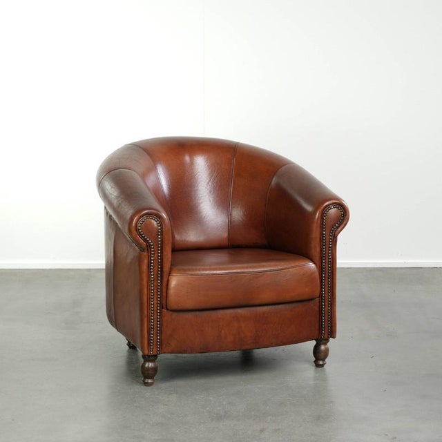Sheepskin Club Armchair In Warm Cognac Color For Sale - Image 13 of 13