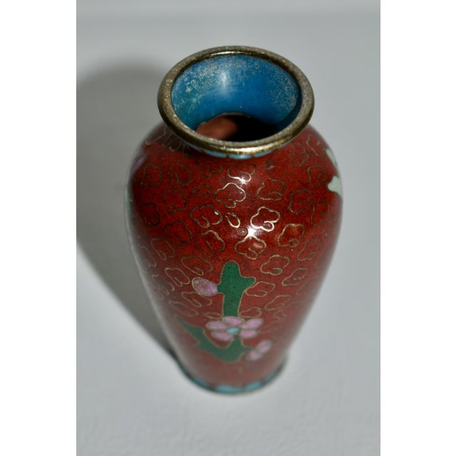 Metal Vintage Mini Chinese Cloisonné Vase W/Floral Details For Sale - Image 7 of 10