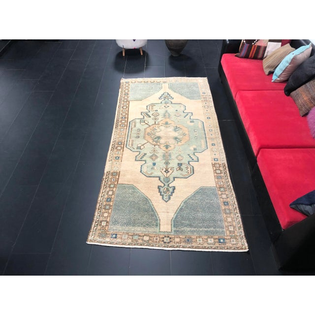 Vintage Medallion Design Faded Turkish Peach Color Rug For Sale - Image 11 of 11