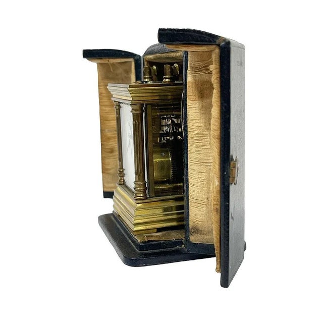 Miniature French Brass Carriage Clock with Case, 1890s For Sale - Image 4 of 12