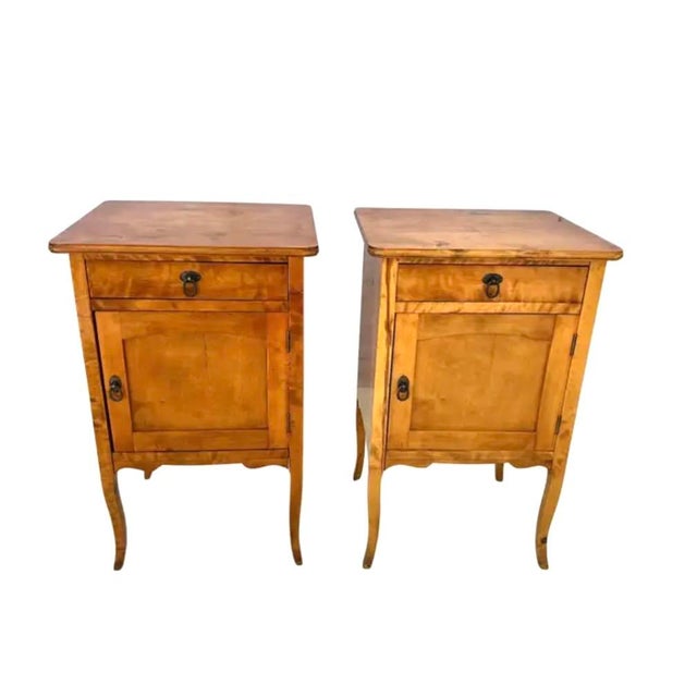French Provincial Nightstands, Wood With Cabriole Legs, a Pair For Sale - Image 9 of 13