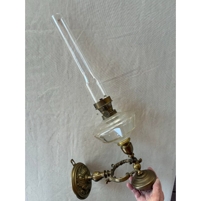 Early 20th Century Brass Wall Hung Oil Lamp For Sale In Dallas - Image 6 of 8