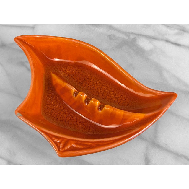 Mid-Century Modern Mid-Century Atomic California Pottery Orange Drip Glaze Ashtray For Sale - Image 3 of 10