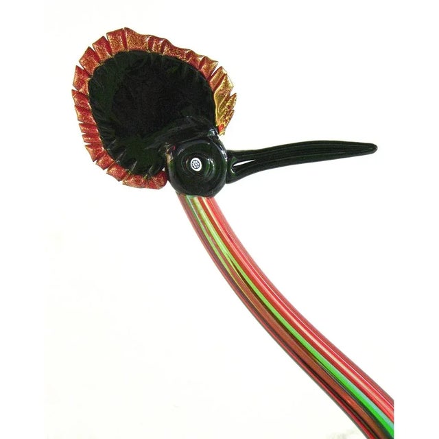 Vintage Italian Tall Red Blue Green Glass Crested Bird Sculpture For Sale - Image 10 of 11