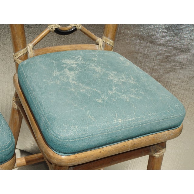 Pair Vintage McGuire Target Back Bamboo Barstools W Leather Straps & Brass Footrests For Sale - Image 9 of 12