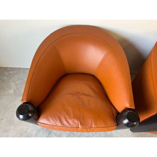 Mid-Century Modern Pair of Adam Tihany for Pace Collection Art Deco Style Leather Club Chairs by I4 Mariani For Sale - Image 3 of 12