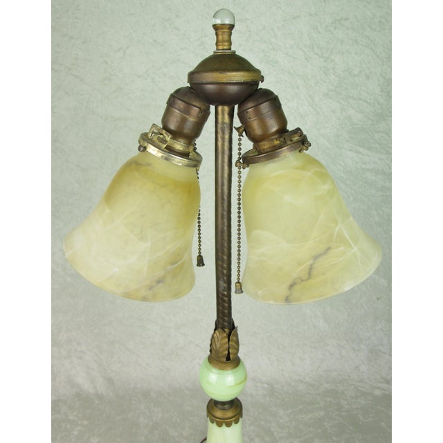 Green Early 20th Century Uranium Jadeite Table Lamp Alabaster Shades For Sale - Image 8 of 18