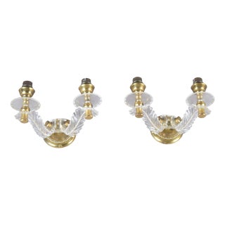 Acrylic and Brass Double-Arm Wall Sconces, 1970s, Set of 2 For Sale