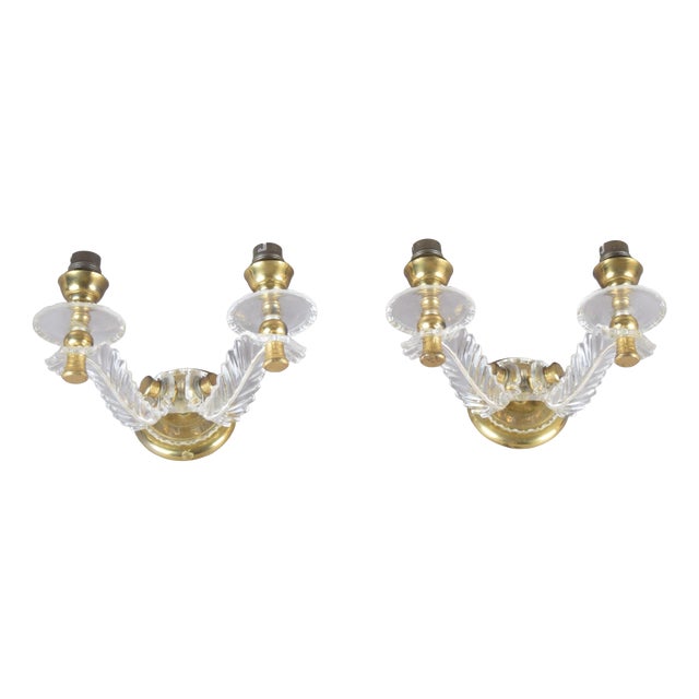 Acrylic and Brass Double-Arm Wall Sconces, 1970s, Set of 2 For Sale